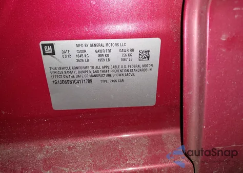 2012 Chevrolet Sonic 1Lt z USA, uszkodzony, nr VIN 1G1JD6SB1C4171789